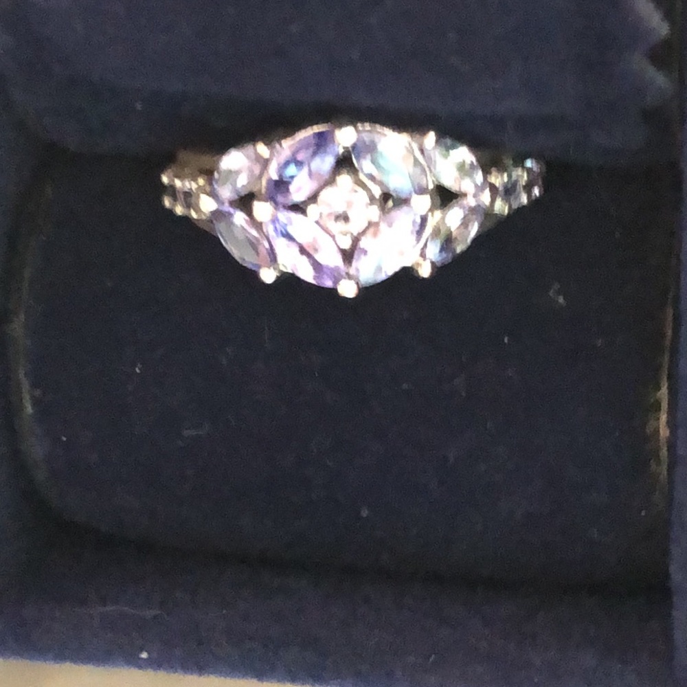 Cluster Tanzanite Sterling Silver Ring, size 6